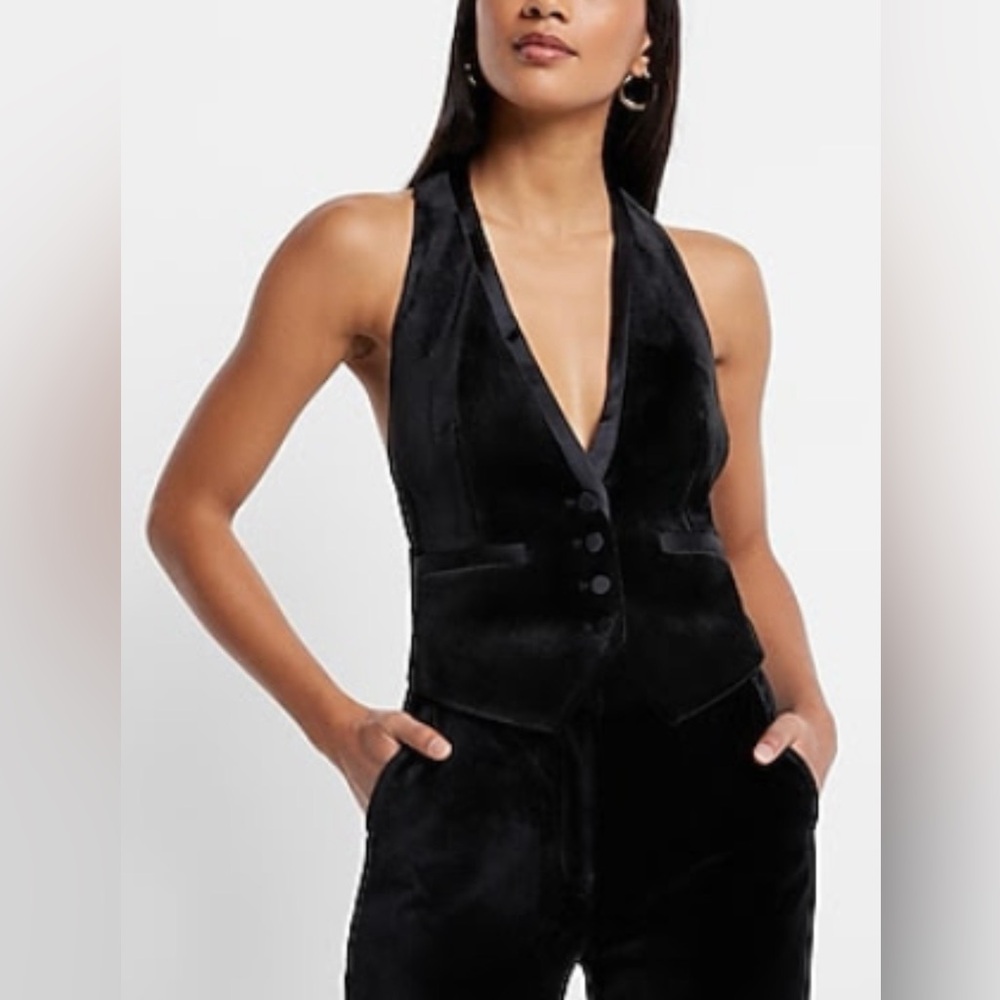 NWT Express Velvet Button Front Halter Tuxedo Blazer Vest